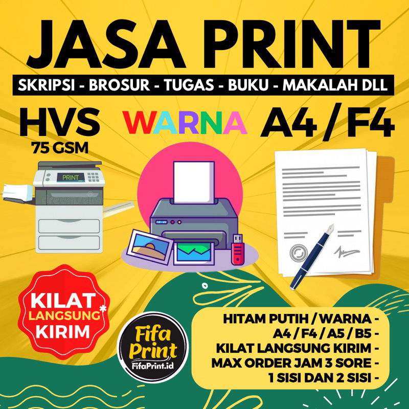 

(KILAT) JASA PRINT CETAK DOKUMEN MAKALAH BROSUR KERTAS HVS A4 / F4 / A5 HITAM PUTIH WARNA CEPAT