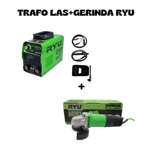 PAKET 2 ITEM TUKANG LAS Mesin gerinda 4inc mesin las 450 w 120a lengkap siap pakai RYU