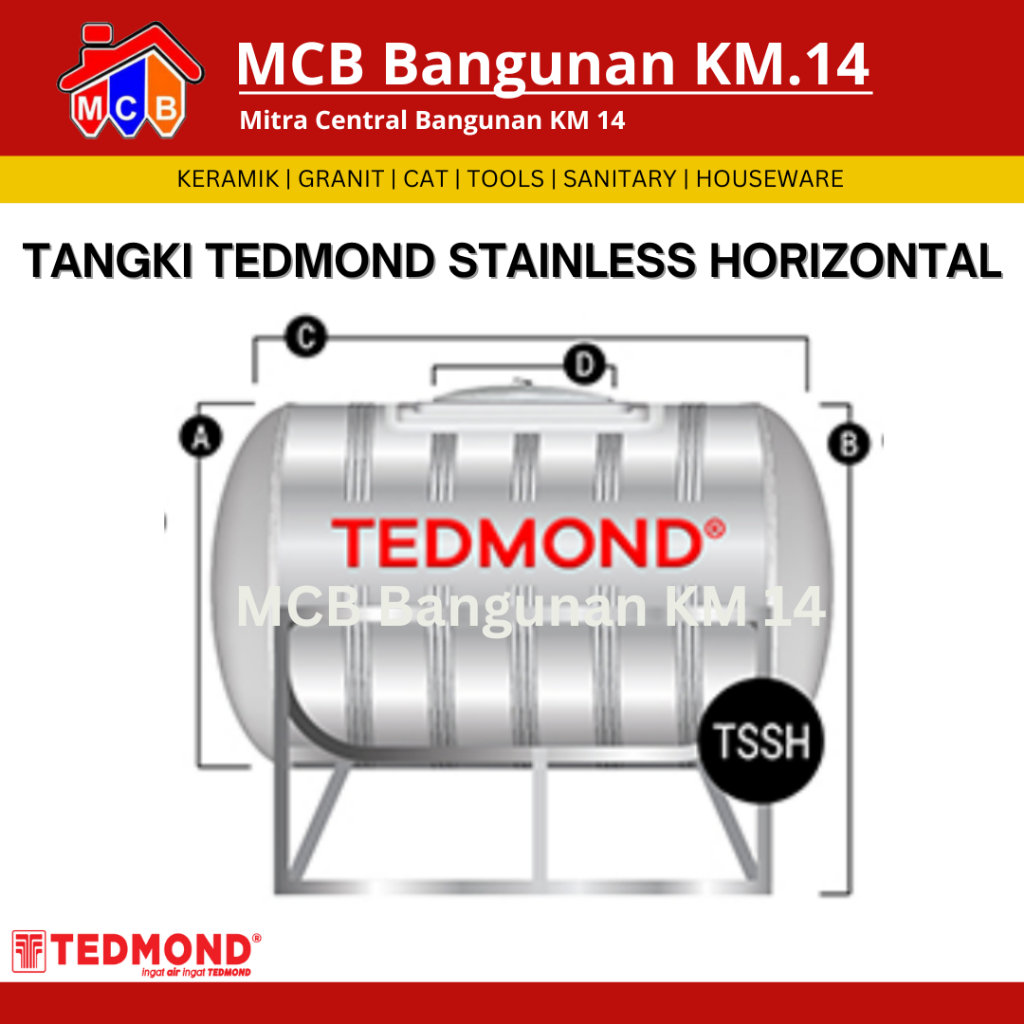 TANGKI AIR TEDMOND STAINLESS HORIZONTAL / TANDON AIR/ TOREN AIR - FREE ONGKIR SEKOTA PALEMBANG