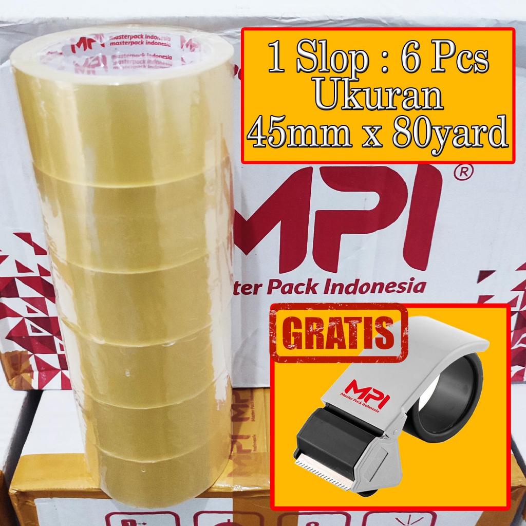 

1 SLOP [ 6 PCS ] Lakban Bening MPI 45 mm x 80 Yard / Lakban Packing - Gratis Dispenser Lakban MPI - Master Pack Indonesia Bogor
