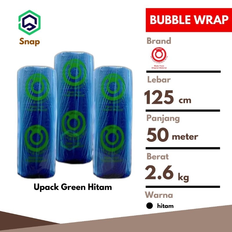 

Bubble Wrap Bening Hitam 125 cm x 50 m Tebal Ekonomis Upack Green