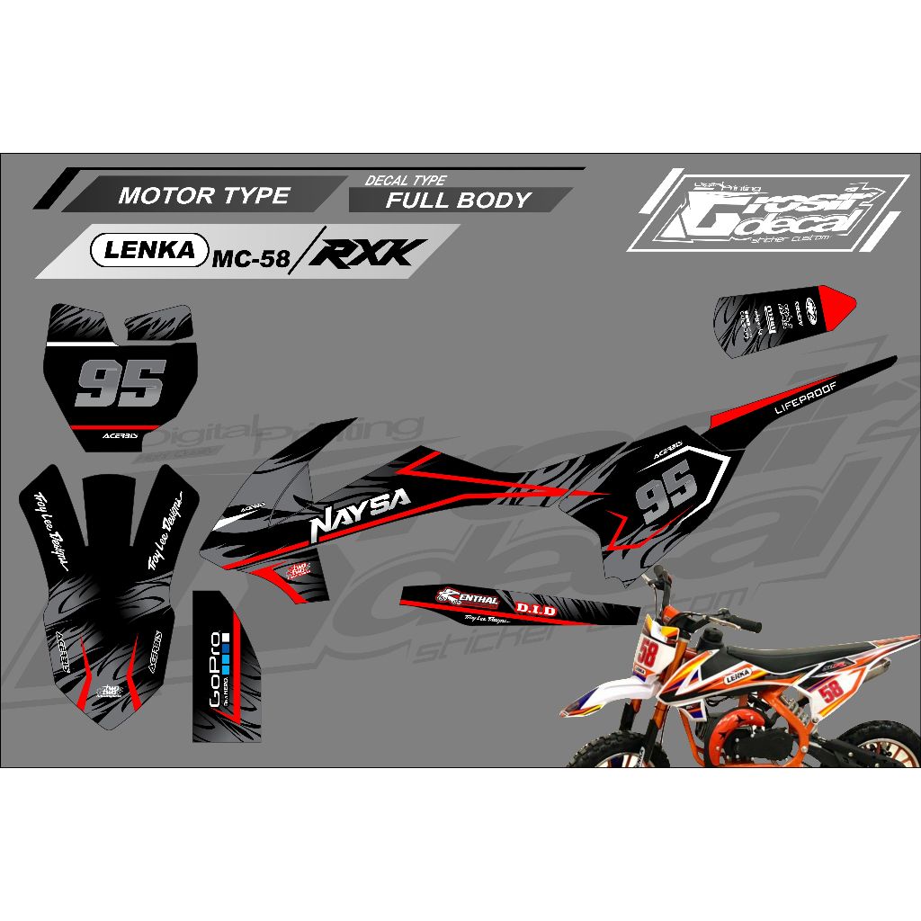 Sticker Stiker Striping Mini Trail 50cc LENKA / RXK / PC MOTO / MINI MOTO Full Body Bebas Reques