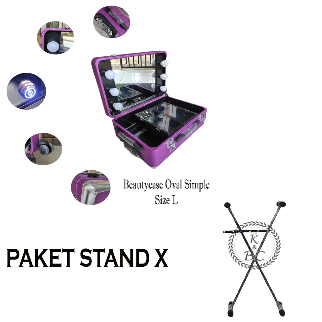 PAKET Beautycase Oval Simple Size L - Paket Stand silang X - koper rias pengantin - koper lampu - bo