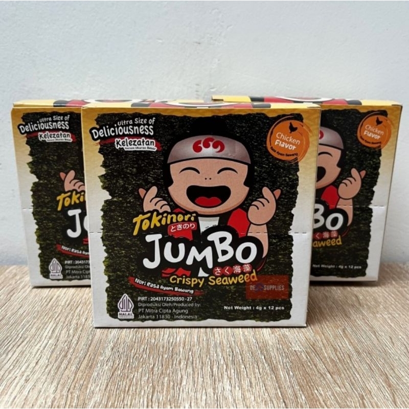 

Tokinori Jumbo Nori rasa Ayam Bawang 4gr x 12pcs (1box) - Snack Rumput Laut Seaweed