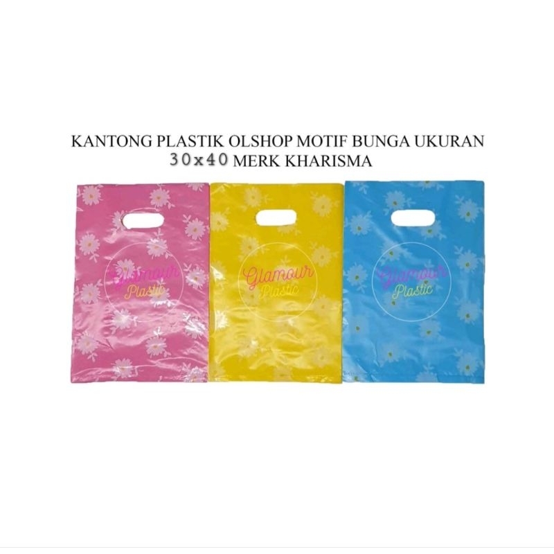 Kantong Plastik Olshop Plong POLOS WARNA dan MOTIF BUNGA 30x40 (1 pack isi 50 pcs/ lembar)/Kresek Ol
