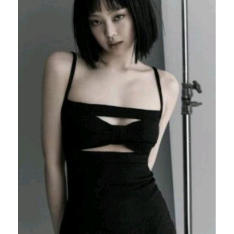 [Jennie - BLACKPINK] Women's Dress Bow Hollowed Out Slim Sexy Sleeveless Summer Bodycon Korean Style