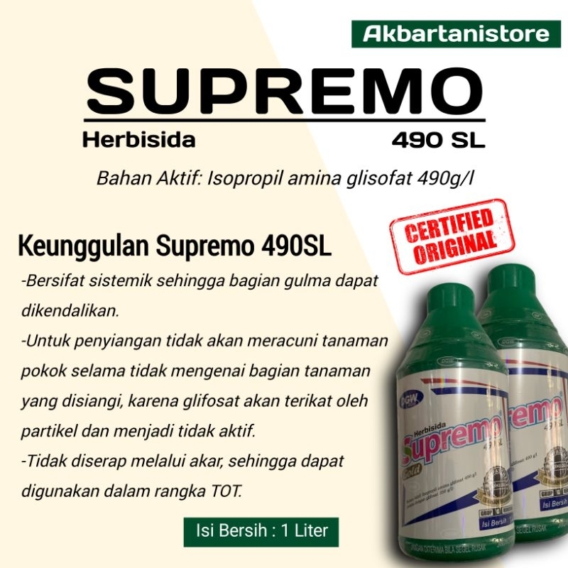 Herbisida Supremo Gold 490SL - 1Liter Obat Pembasmi Rumput Bersifat Sistemik