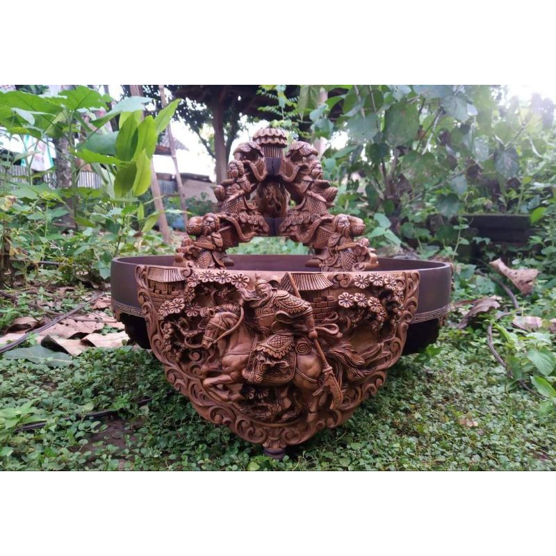 Tebok Lovebird sogon ukir motif dewa perang ukir relife