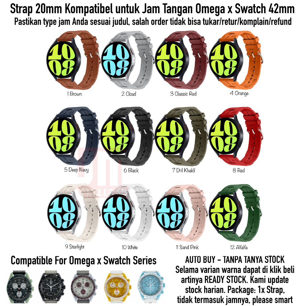 ZN58 Tali Jam Tangan 20mm Omega X Swatch 42mm - Strap Silikon Rubber Sporty Pria Wanita