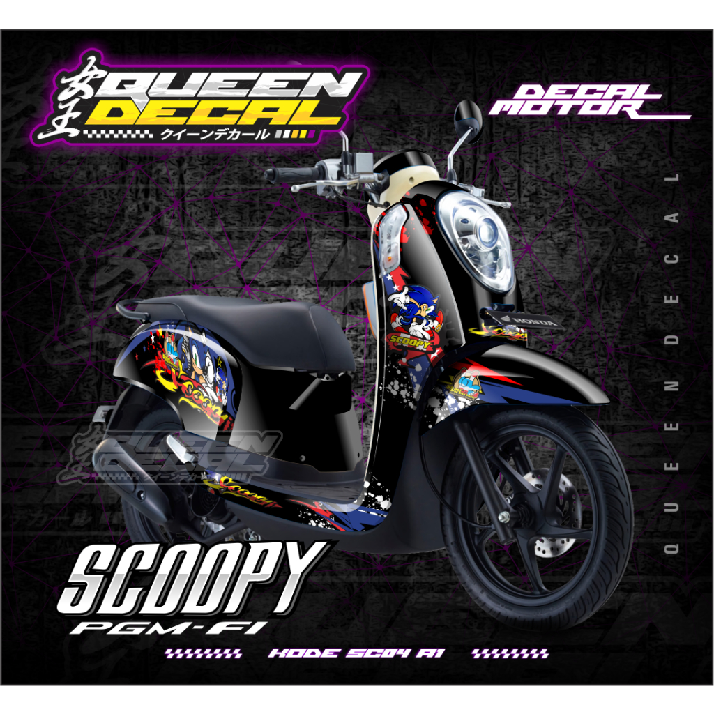 DECAL STIKER SCOOPY FI - CUSTEM MOTIF SONIC BIRU - STIKER FULLBODY -SC