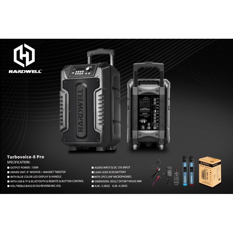 speaker portable HARDWELL TURBO VOICE 8 PRO bluetooth