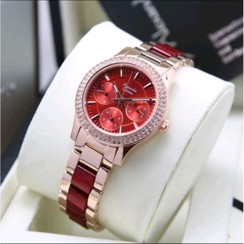 Alexandre Christie AC2932 AC 2932 Jam Tangan Wanita Rosgold Maroon