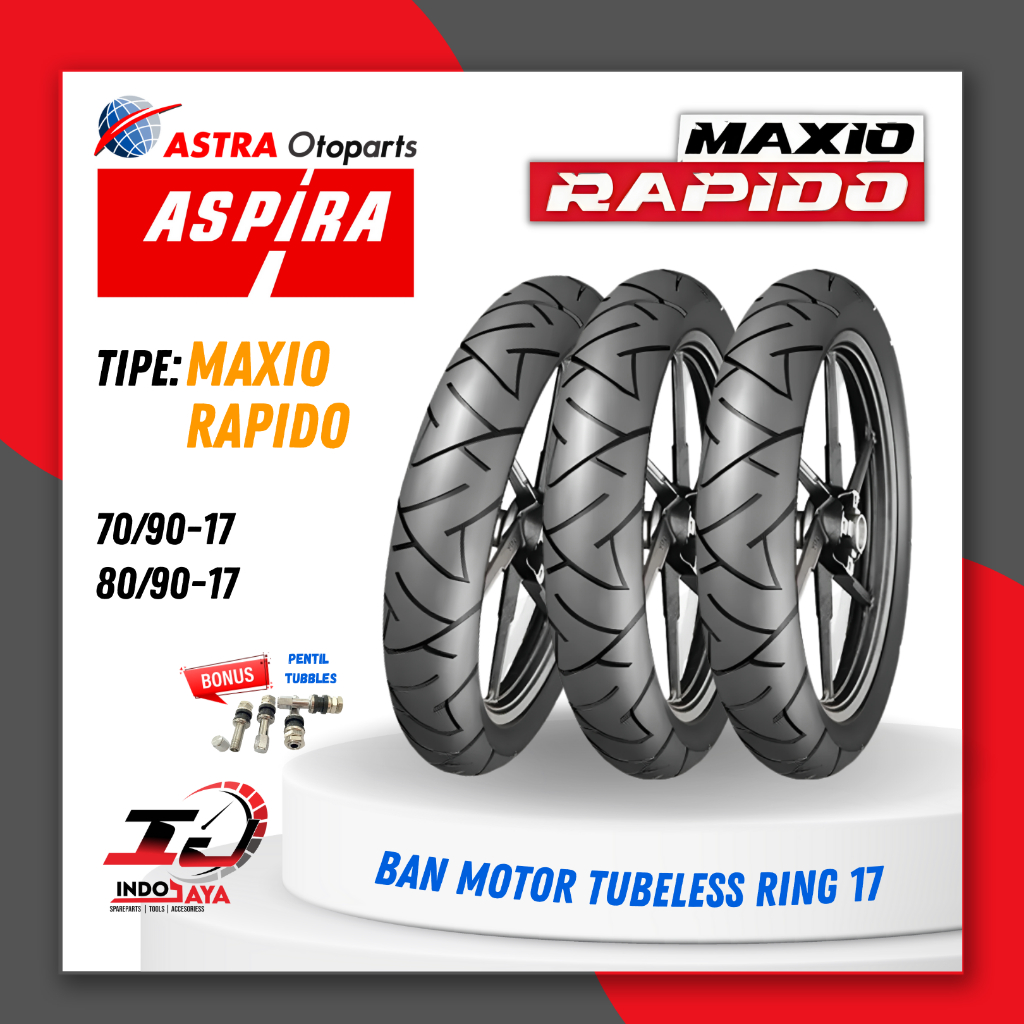 BAN ASPIRA RAPIDO TUBELESS (70/90 - 80/90 - 90/90) / BAN LUAR TUBLES ASPIRA MAXIO RAPIDO RING 14 / R