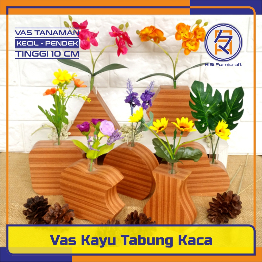 Vas Bunga Tanaman Kayu Kecil Pendek | Vas Bunga Tabung Kaca | Vas Bunga Modern Aesthetic