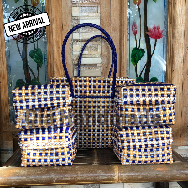Tas Keben Bahan Jali Premium/ tas anyaman jali premium/ keben bali/ set keben bali warna Biru