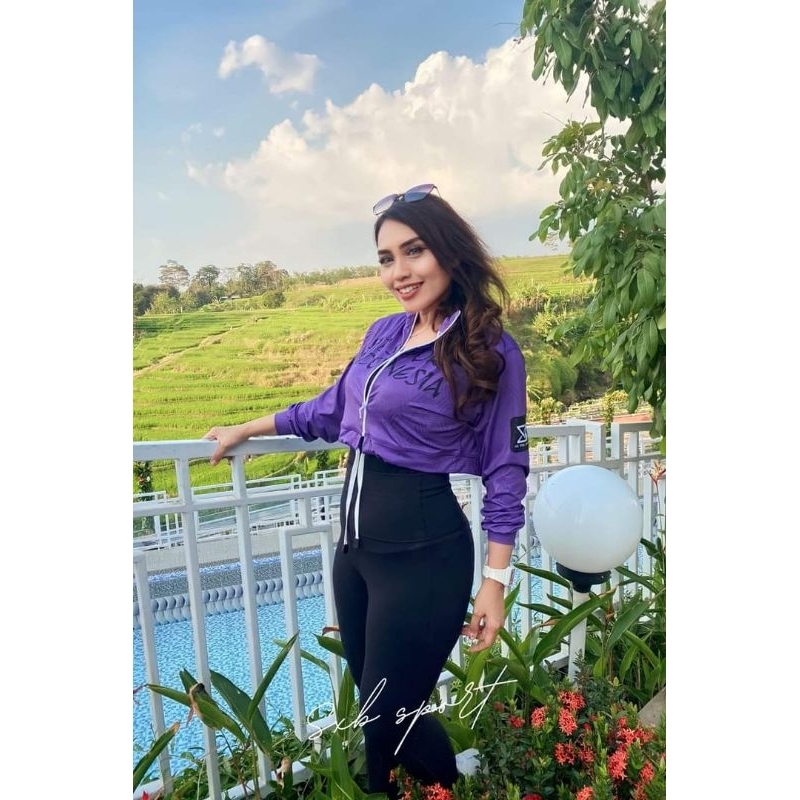 baju senam murah sxb special emboss purple jacket crop