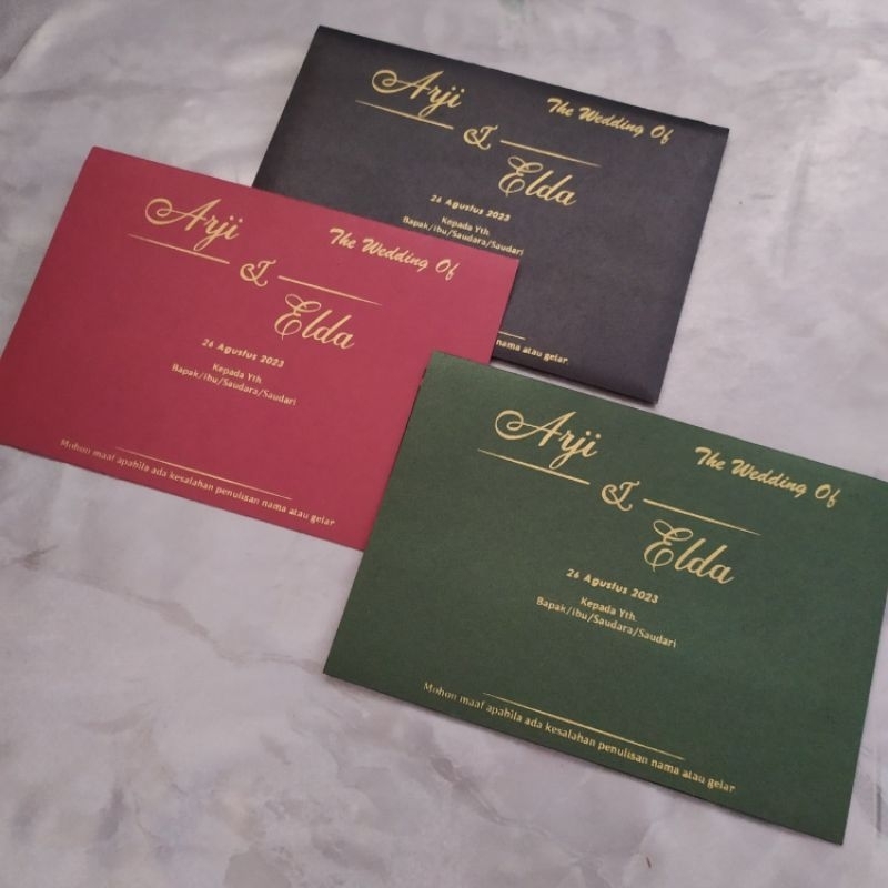 Undangan Pernikahan Amplop (Hardcover) Bahan Kertas Jasmine Premium Tebal, Simple dan Elegan GOLD