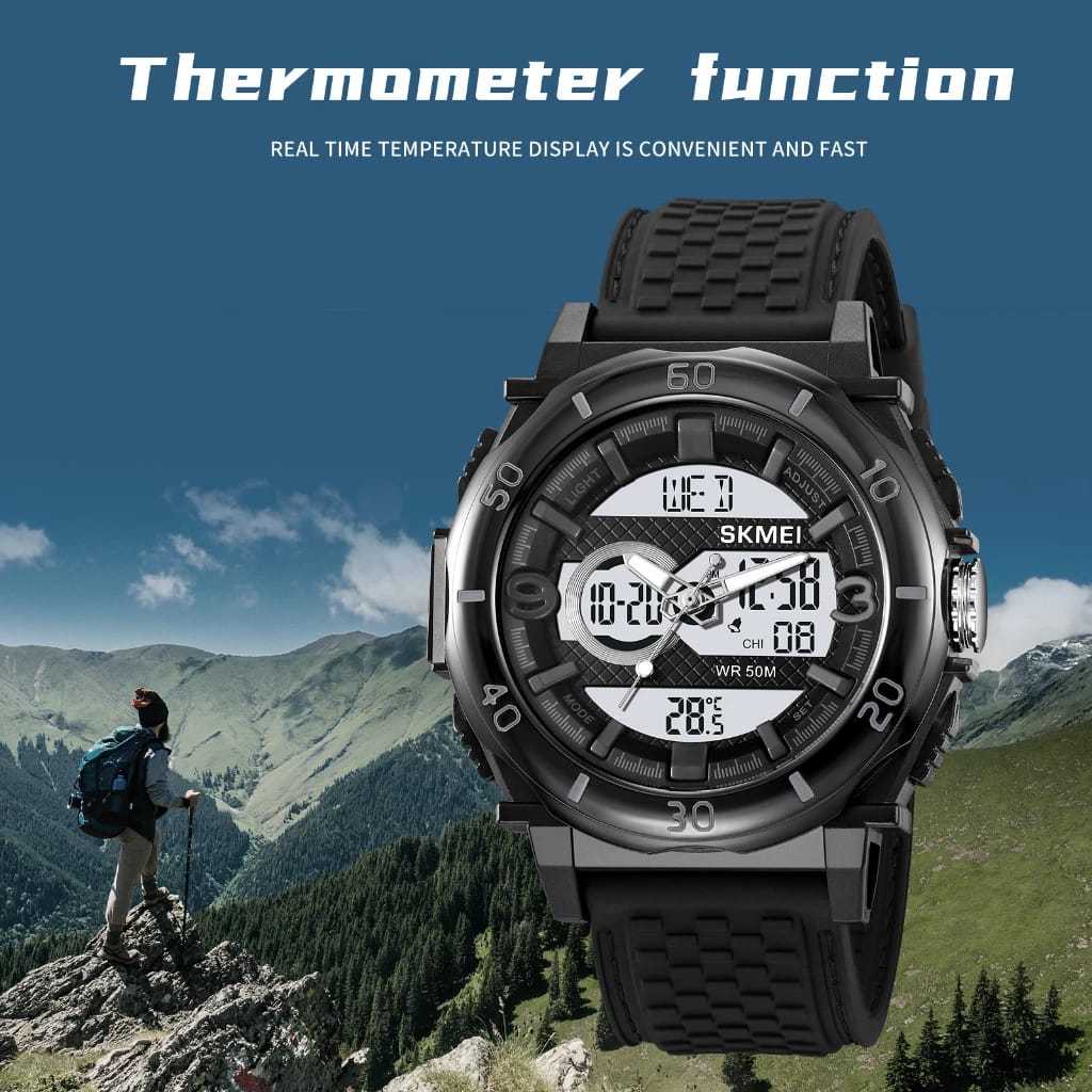 JAM TANGAN SKMEI 2098 PRIA DUAL TIME WATERESISTAN/JAM TANGAN PRIA SPORT DUAL TIME RUBBER STRAP