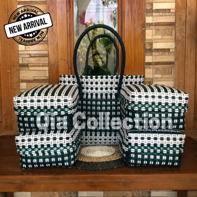 Tas Keben Bahan Jali Premium/ tas anyaman jali premium/ keben bali/ set keben bali warna hijau emera