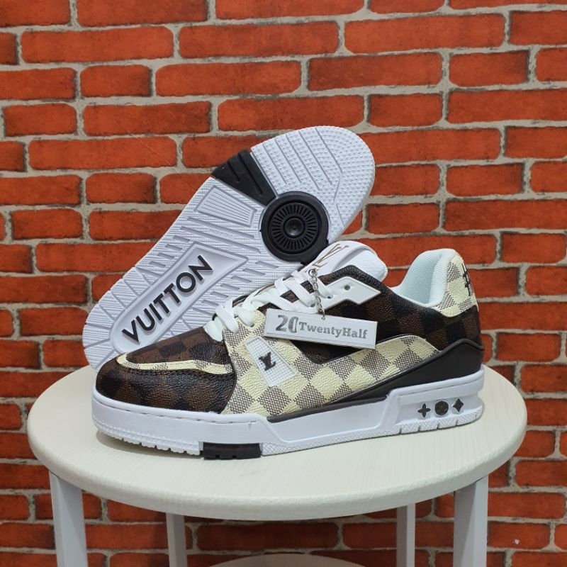 lv trainer sneaker brown cream premium original