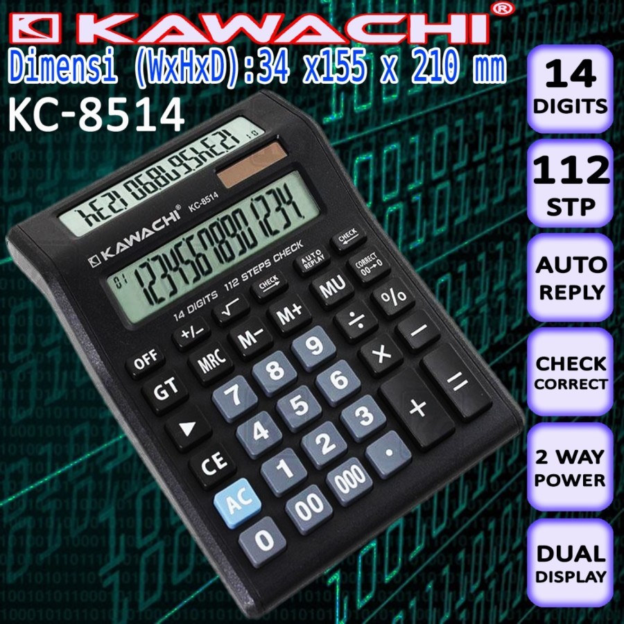 

Kawachi Calculator Kalkulator 2 layar 14 Digit - KC8514 Original