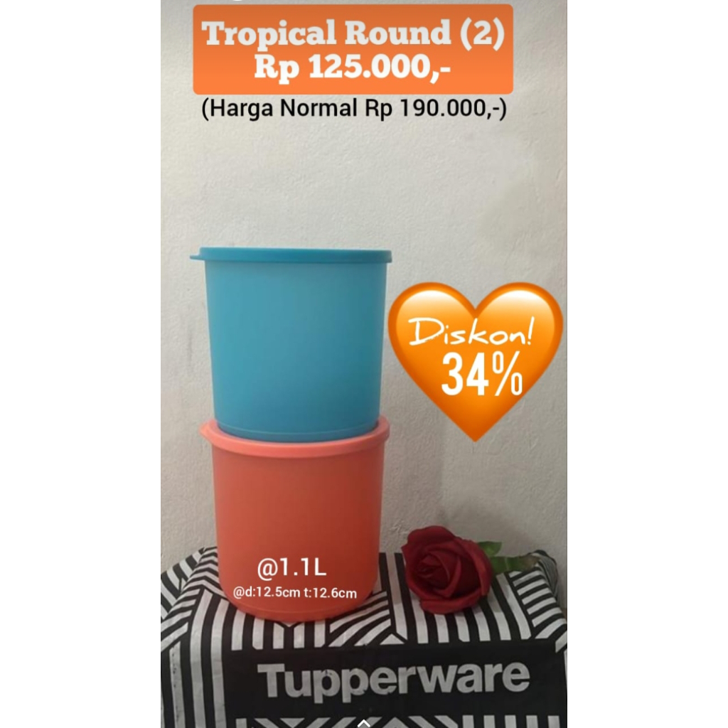 TUPPERWARE TROPICAL ROUND (2) 1,1L - BIRU ORANGE