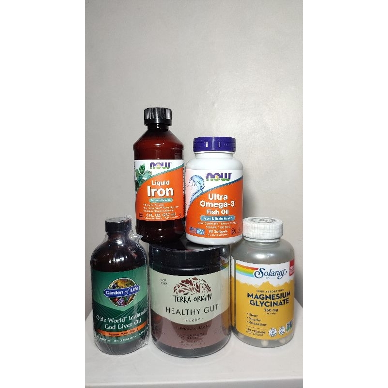 PO omega 3 fish oil d3 iron childlife magnesium solaray