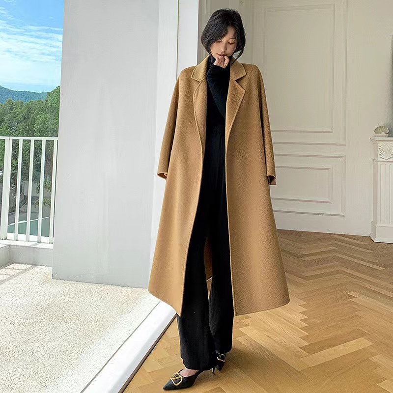 Mantel wol murni 100% wanita riak air mantel beludru dua sisi mantel wol panjang kelas atas