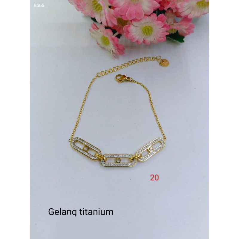 Gelang hati wanita titanium anti karat gold liontin berlian gelang serut titanium