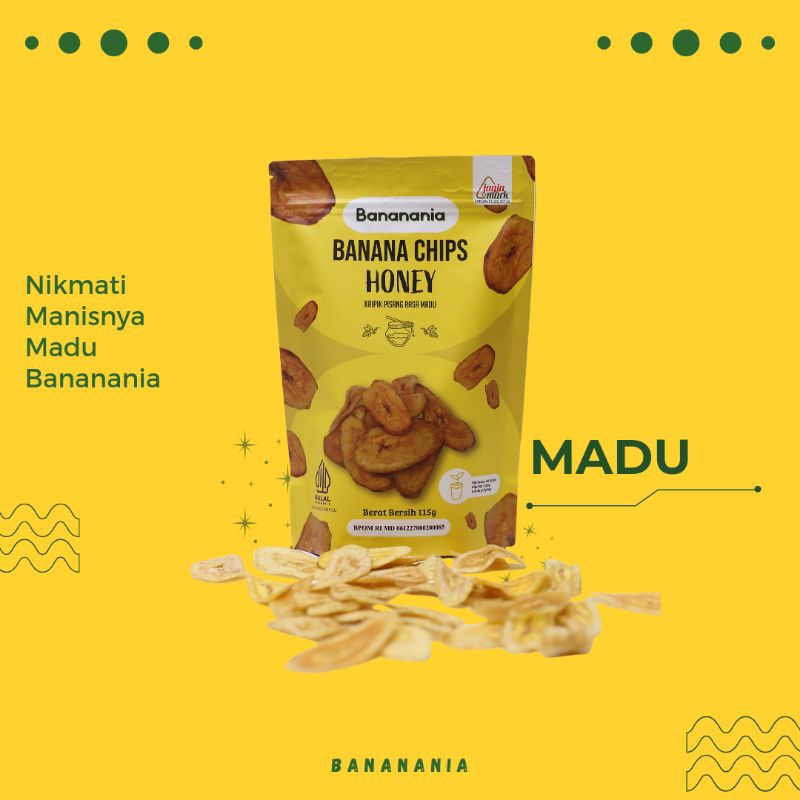 

[Bananania] Banana Chips Honey 115gr - Keripik Kripik Pisang Camilan Jajanan Murah Enak Crispy