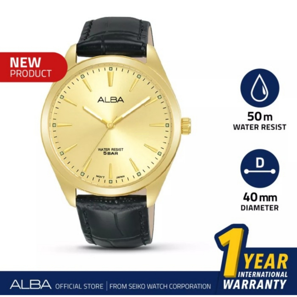 Jam Tangan Pria Alba ARX122X1 Quartz Gold Dial Black Leather Strap