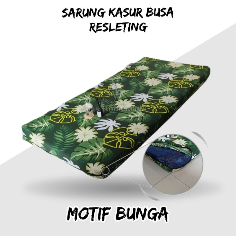 Sarung Kasur Busa Big Foam No.1/2/3/4 Resleting Motif Bunga Bahan Katun