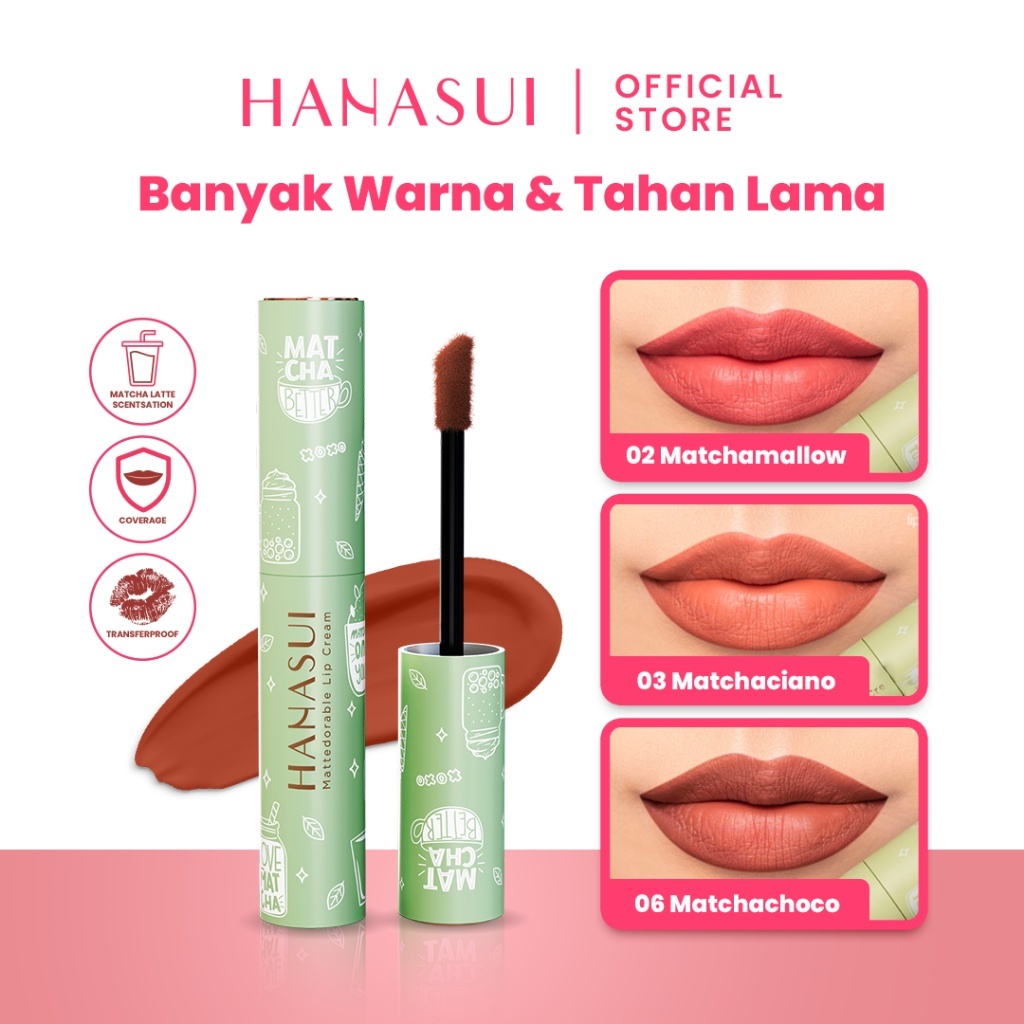 Hanasui Mattedorable Lip Cream | Matte Dorable LipCream Lipstick Cair Mate Hanasui | BOBA EDITION | TnT Beauty Shop-03 Matchaciano