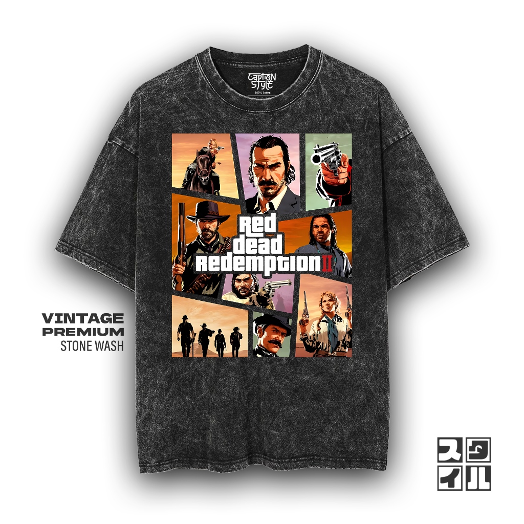 Caption'Style Baju Games RED DEAD REDEMPTION Kaos Stonewash | Kaos Oversize Wanita | Kaos Pria | Kao