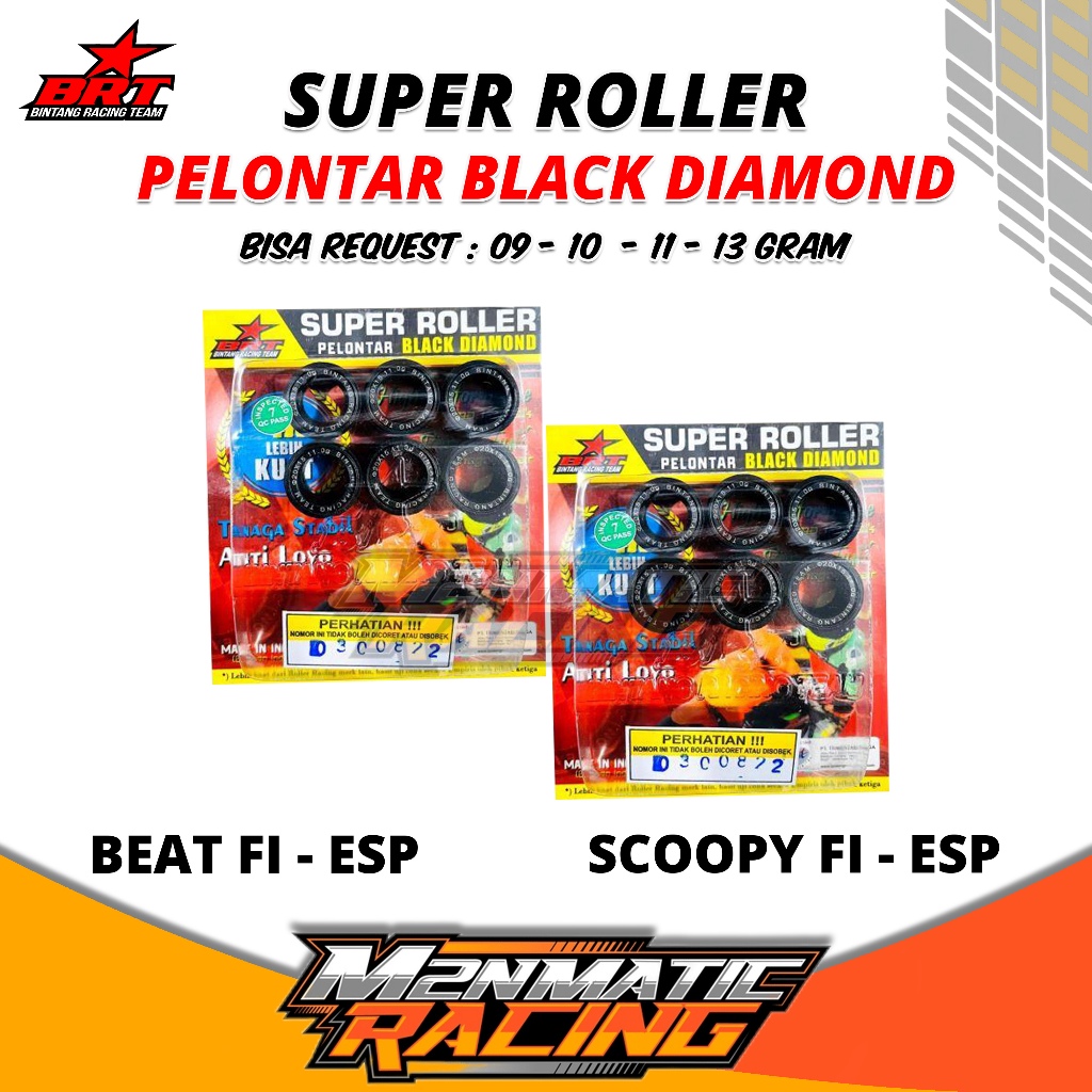 BRT ROLLER BEAT FI ESP ROLLER RACING SCOOPY FI 10 GRAM ROLLER TEFLON BLACK DIAMOND SPACY FI