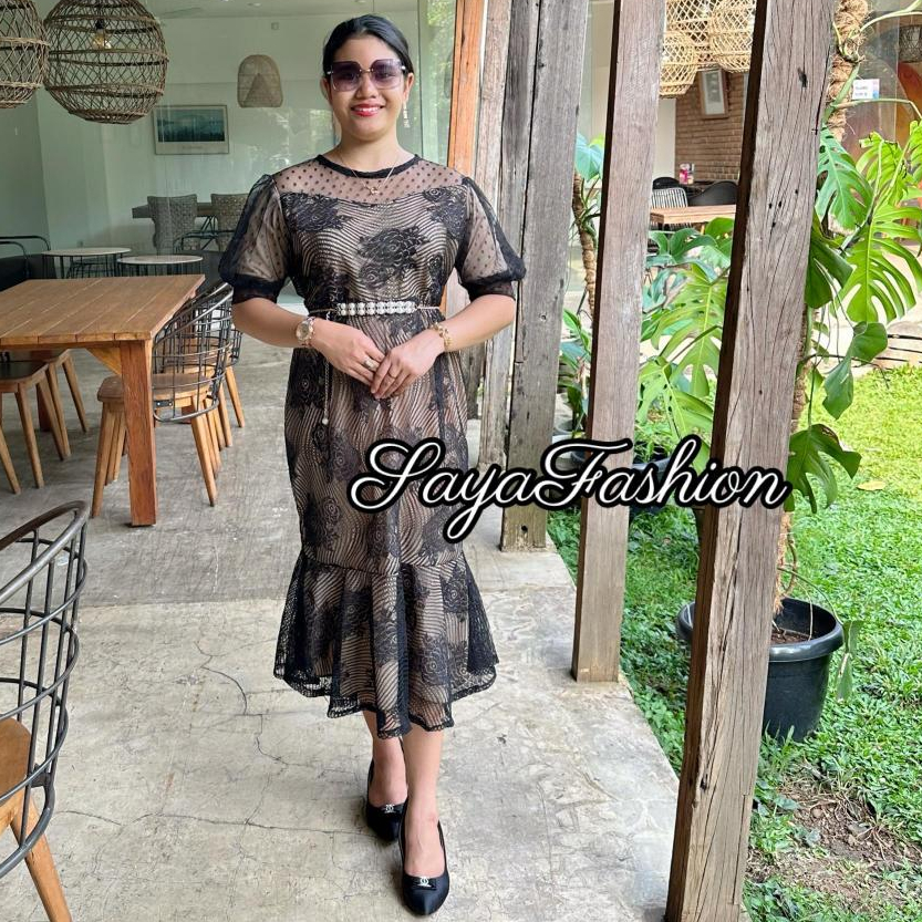 Dress Brukat Duyung Polos FREE Belt Gaun Pesta Mewah 51030