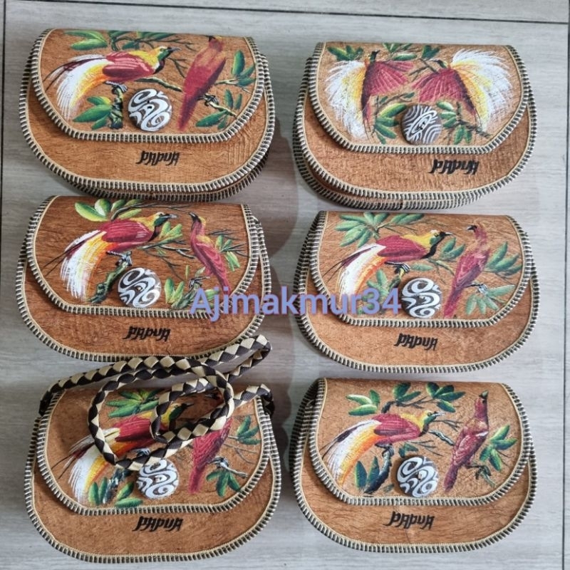 Tas kulit kayu lukis oval / Tas wanita selempang/ Tas lantung/ Tas lukis/ Tas kulit kayu lukis/ Tas 