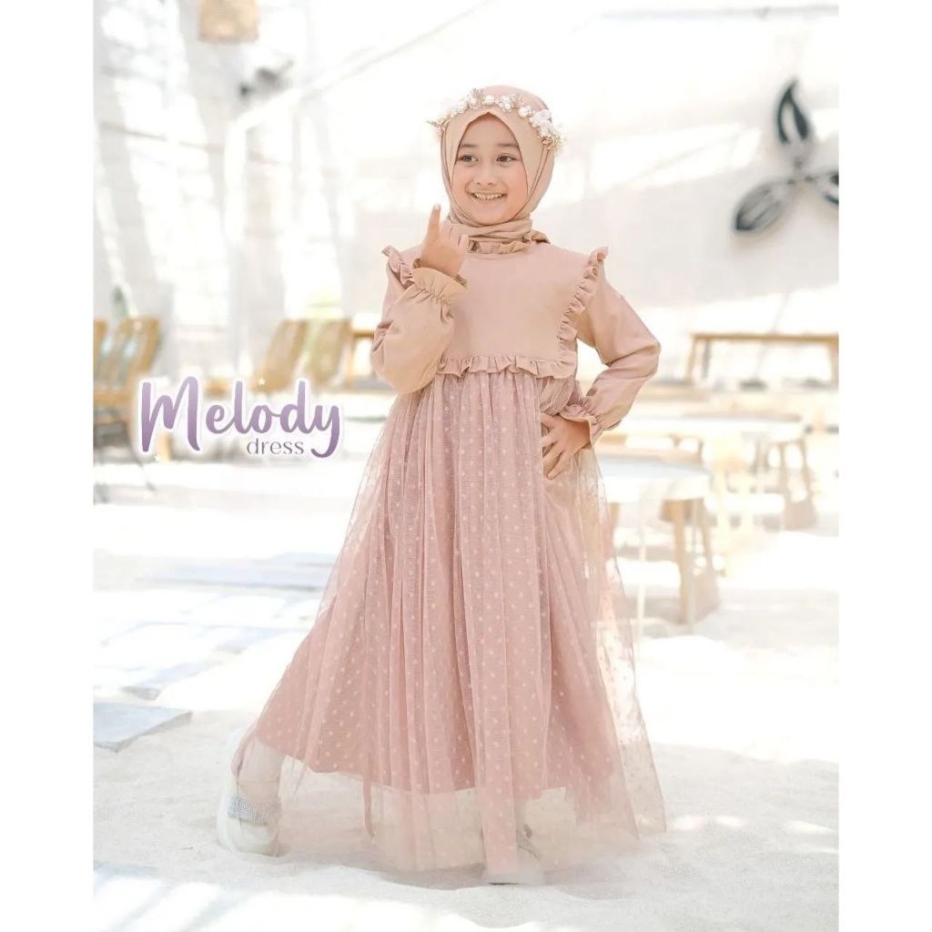 Melody Dress Kids Baju Muslim Anak Perempuan Umur 4 7 Tahun Bahan Shakila Mix Tile Dot Baju Muslim A