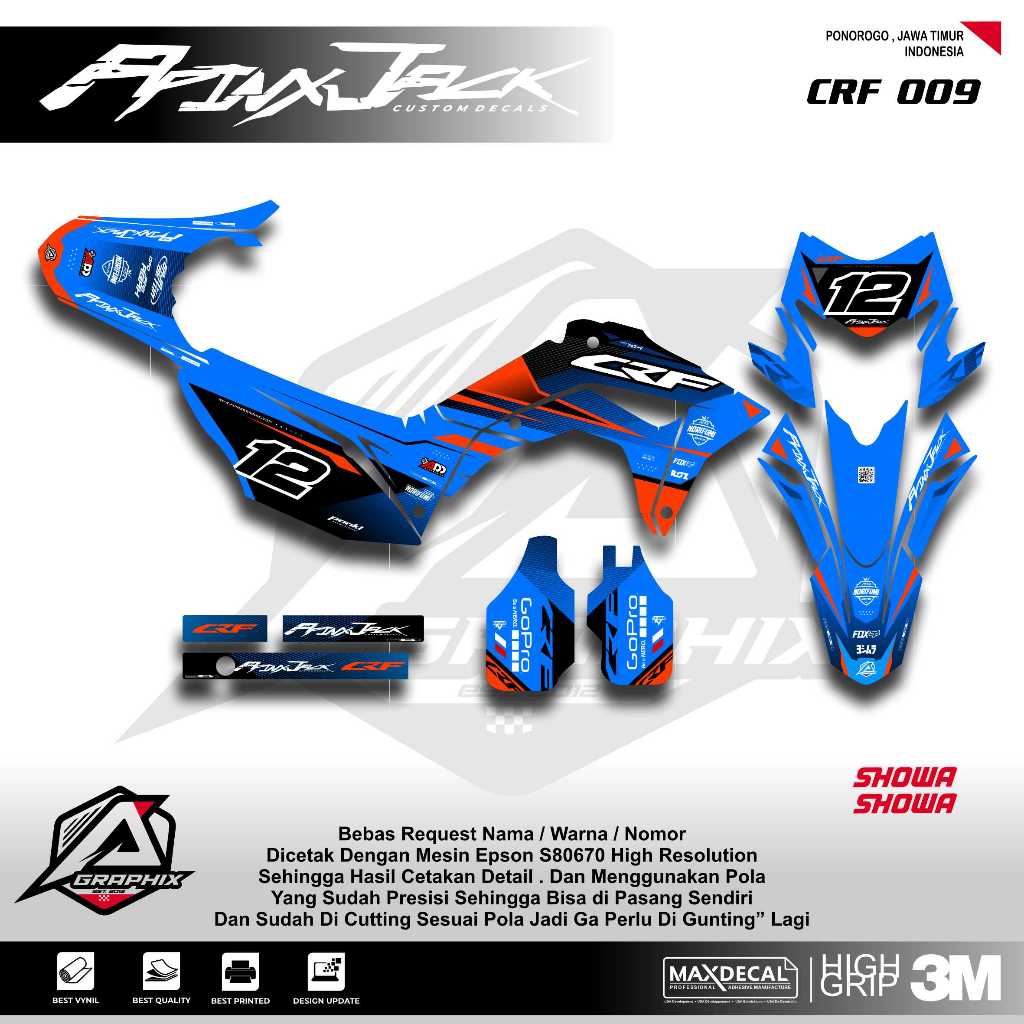 Decal CRF 150l BIRU KODE 009 / DECAL  CRF SUPERMOTO ENDURO