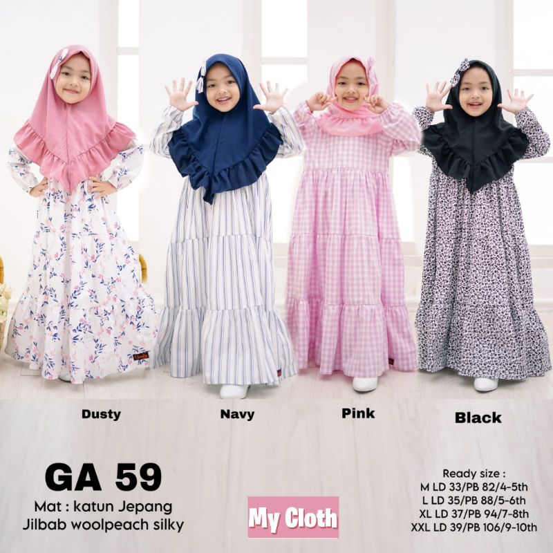 GA 59 DRESS KATUN JEPANG HIJAB WOOLPEACH SILKY DRESS ANAK GAMIS ANAK BAJU ANAK DRESS KIDS ORI BY MY 