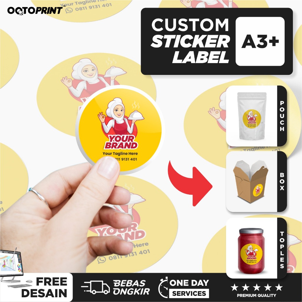 

Stiker Label Kemasan A3+ Custom Free Cutting Kiss Cut/Die Cut