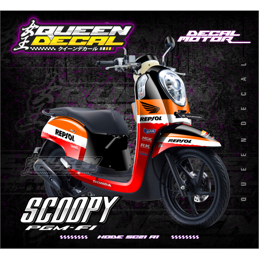 Decal Scoopy Stiker FullBody - Dekal Stiker Scoopy PGM FI 2014-2017 - Aksesoris Motor Variasi Honda 