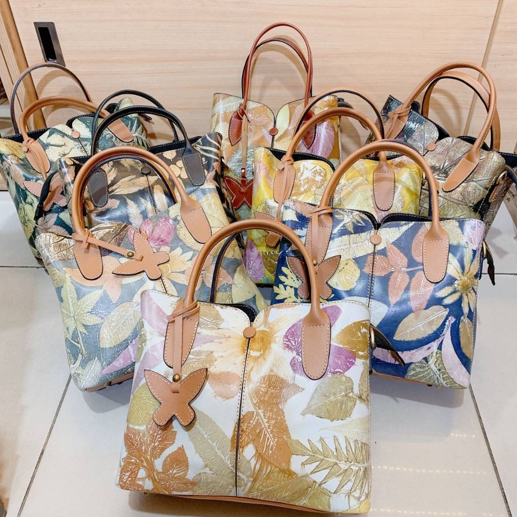 Tas Wanita Kulit Sapi Asli Garut Ecoprint Cewek Perempuan Selempang Bahu Buterfly
