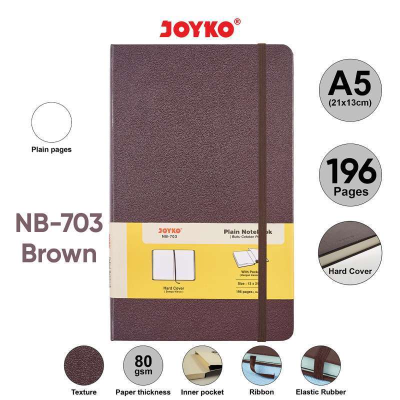 

PLAIN HARDCOVER NOTEBOOK A5 | POCKET | JOYKO NB-703 | DIARY | BUKU CATATAN POLOS | 196 hal | 80 gsm