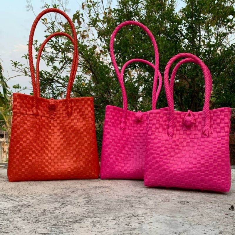 Tas Wanita Anyaman Plastik Jali Premium Cocok Buat Belanja Ibu Ibu Kondangan Elegan Original