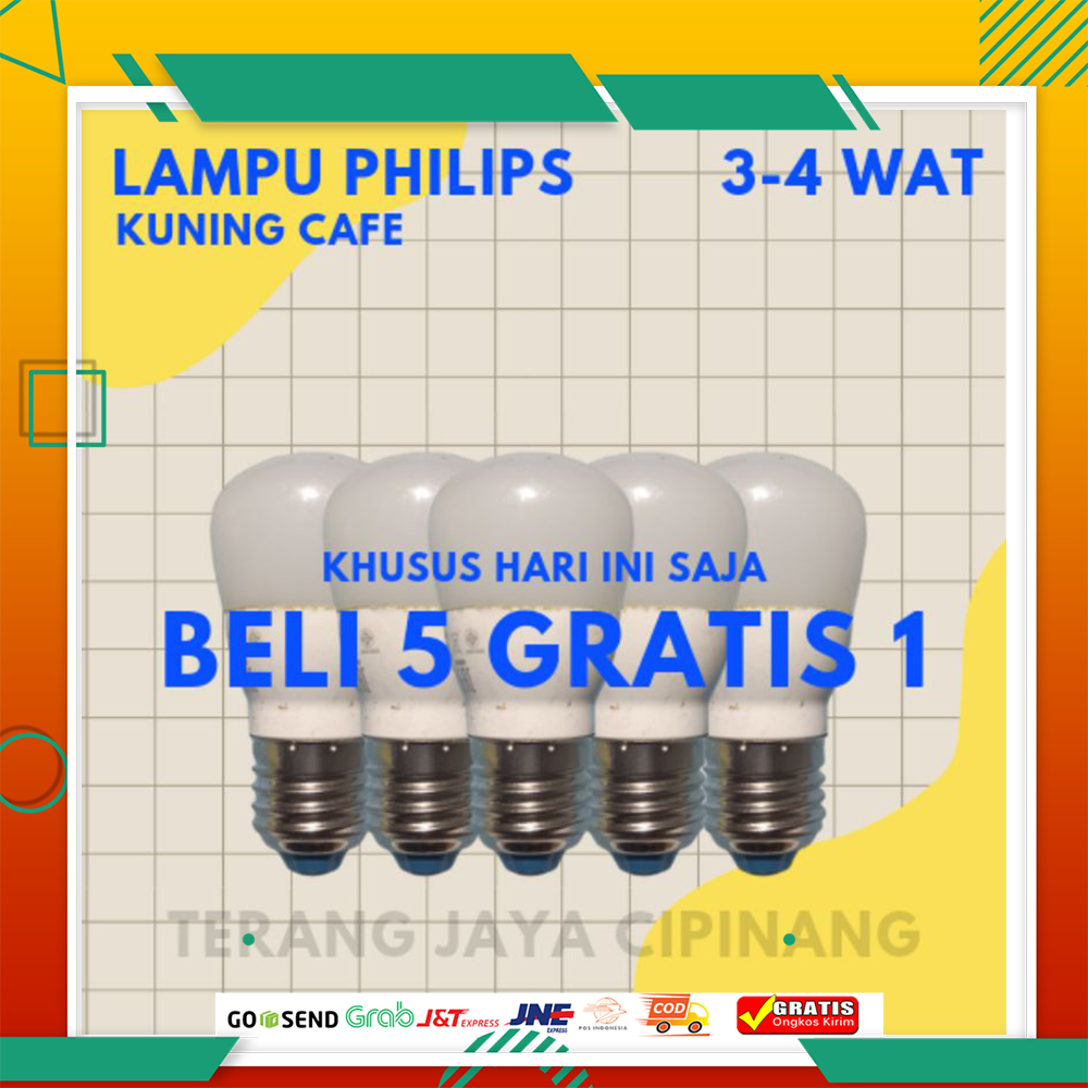 BUY 5 GET 1  Lampu Philips Warm/Kuning Cafe  3-4 Watt Rekondisi Hemat Energi dan Berkualitas