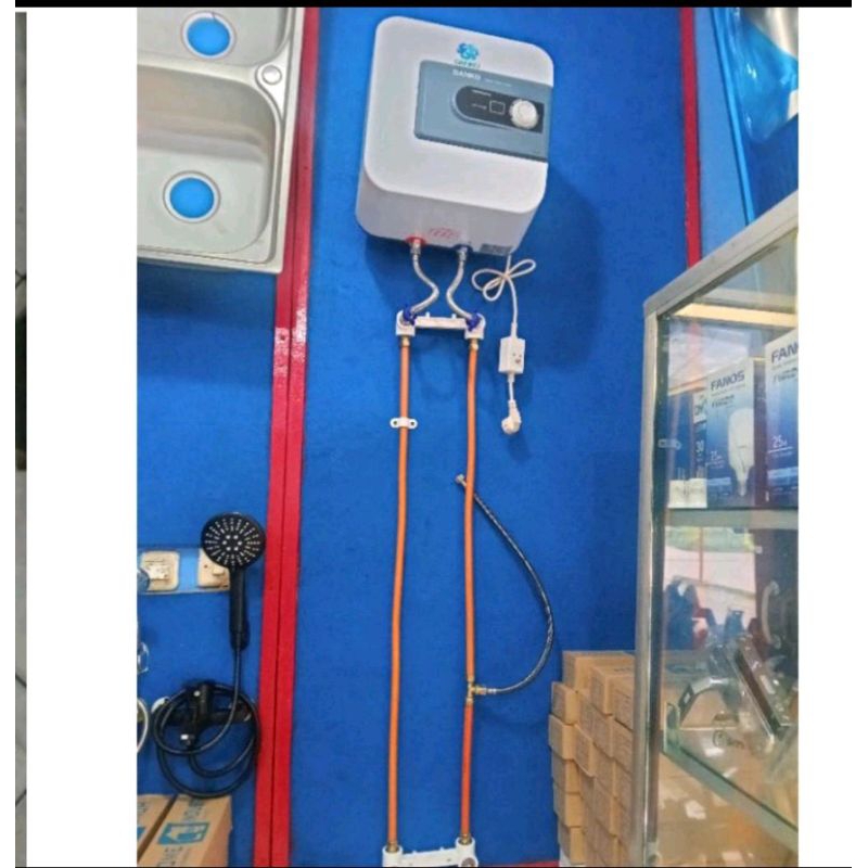 PAKET ACCESORIES WATER HEATER 15L INSTALASI LUAR KOMPLIT SHOWER TIANG BLACK PANAS DINGIN