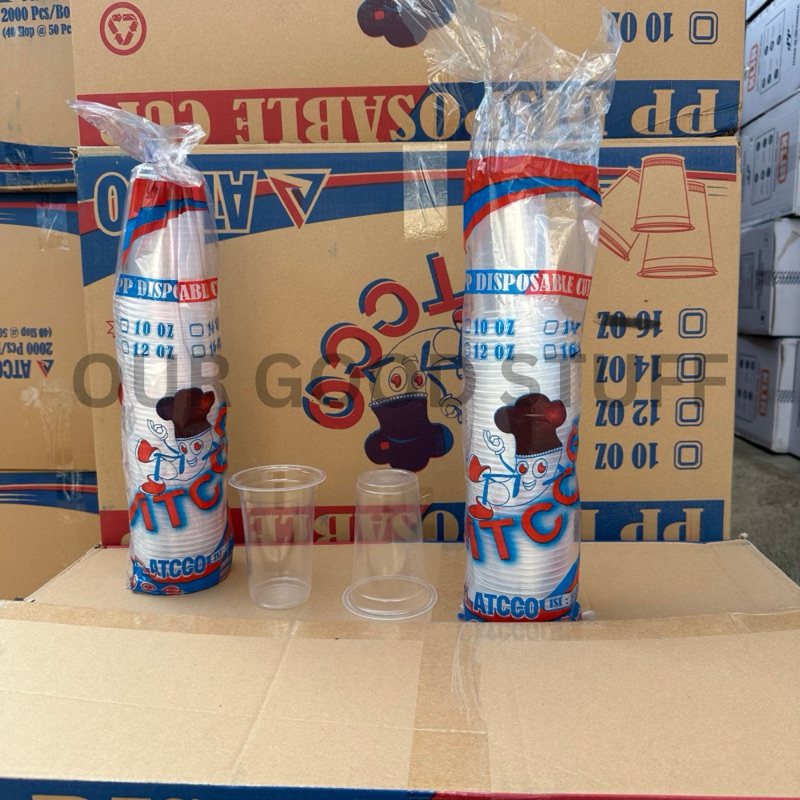 Gelas Plastik ATCCO 10oz 12oz 14oz 16oz Datar / Gelas Atcco Bening Datar bahan PP Tebal