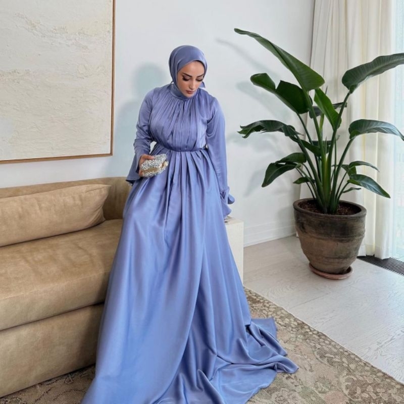 Shafa Dress Silk - Dress kondangan satin custom gamis silk seragam bridesmaid couple gaun prewedding