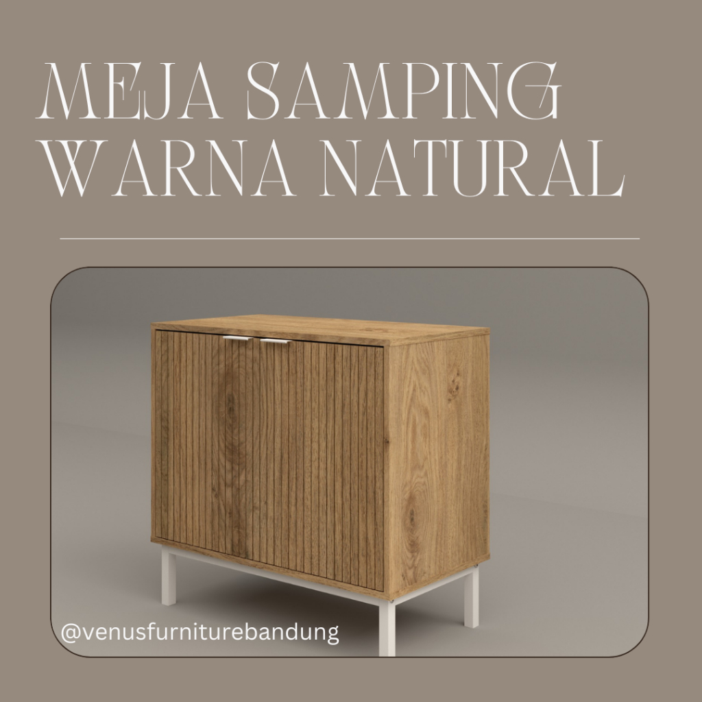 Meja Samping sideboard warna natural kaki besi 80cm BANDUNG